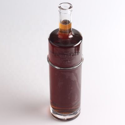 750ml 1リットルの彫刻されたテキラガラスボトル,丸い形とコルク密封タイプ