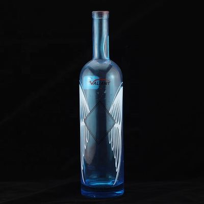 豪華なスクリーン印刷 丸い形 酒とジンの産業用ブルーウォッカボトル